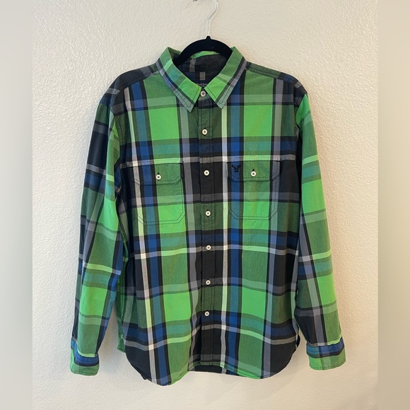 American Eagle long Sleeve Plaid Button Down Size L Athletic Fit - Picture 1 of 3